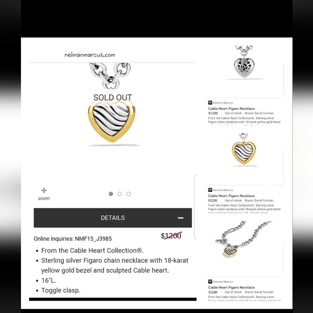 David Yurman Figaro Cable Heart 18k Yellow Gold-Sterling Silver Pendant Necklace - Picture 12 of 12